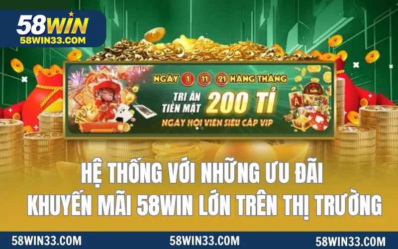 Hệ thống với những ưu đãi khuyến mãi 58WIN lớn trên thị trường